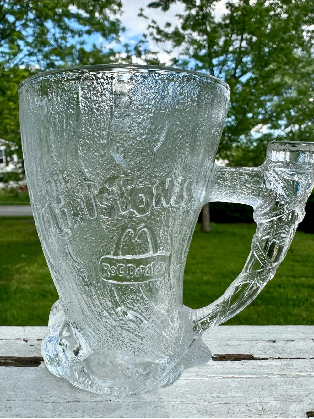 Vintage 1993 McDonald's The Flintstones "Mammoth" Collectible Clear Glass Mug.